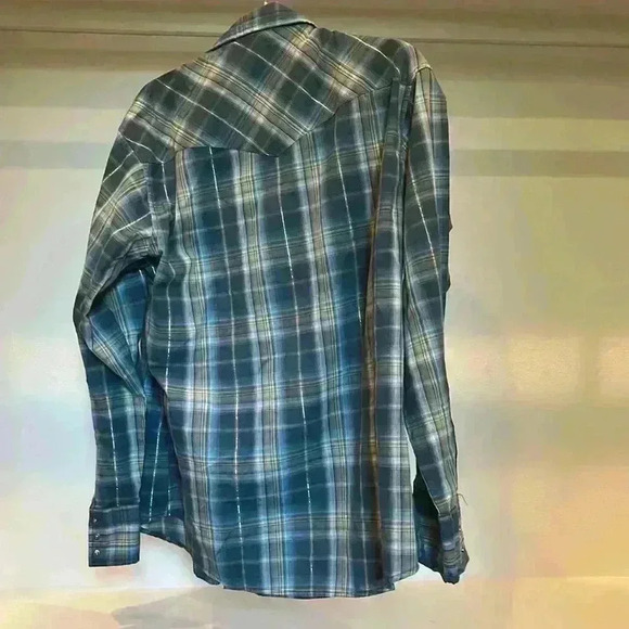 Men’s Vintage Wrangler Long Sleeve Blue Plaid Pearl Snap Shirt Size: Large - Picture 3 of 3